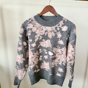Listicle Gray Floral Sweater Small Pink Cream Cozy Knit Pullover